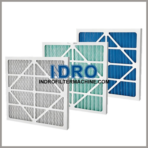 Linha de produção de filtros HVAC - Filtros de ar plissados com estrutura de papelão.